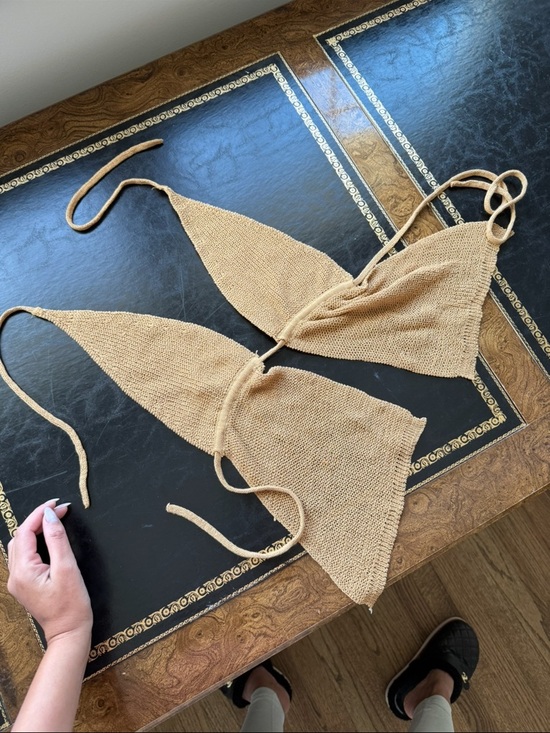WeWoreWhat Tops - WeWoreWhat Tan Knit Triangle Halter Top